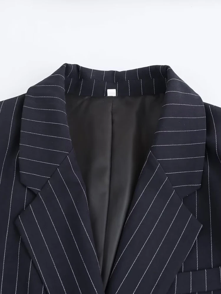 Willshela kvinders stribede dobbeltradede blazer vintage hakket hals lange ærmer chikke dametøj