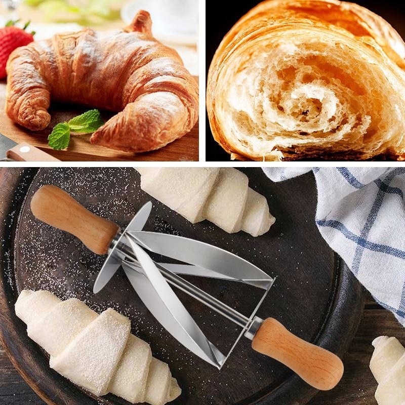 Stainless Steel Rolling Cutter Making Croissant Bread Wheel Dough Pastry Wooden Handle Baking Kitchen Knife