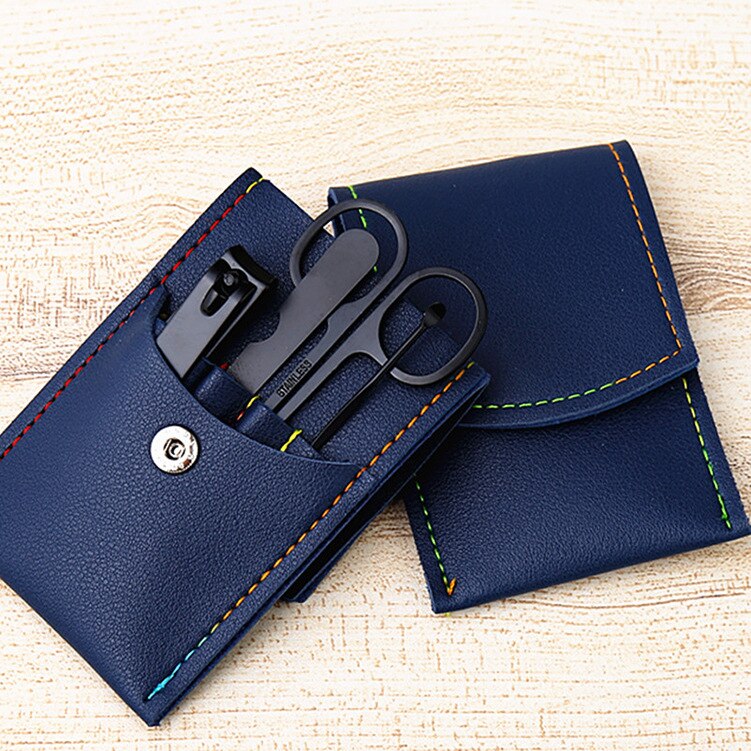 Nail Clippers Suit 4/12/16Pieces Nail Clippers Nail Scissors Fold Bag-Beauty Manicure Nail File Tool: 4 pcs Black Blue