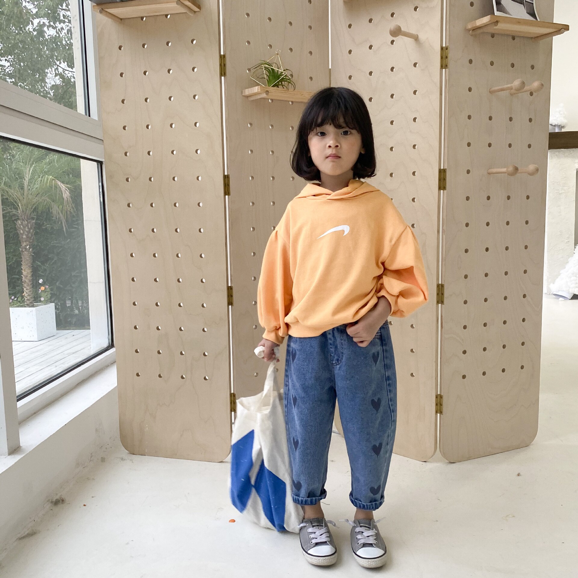 Spring Girls Korean Pants Kids Heart Jeans Girls Jeans