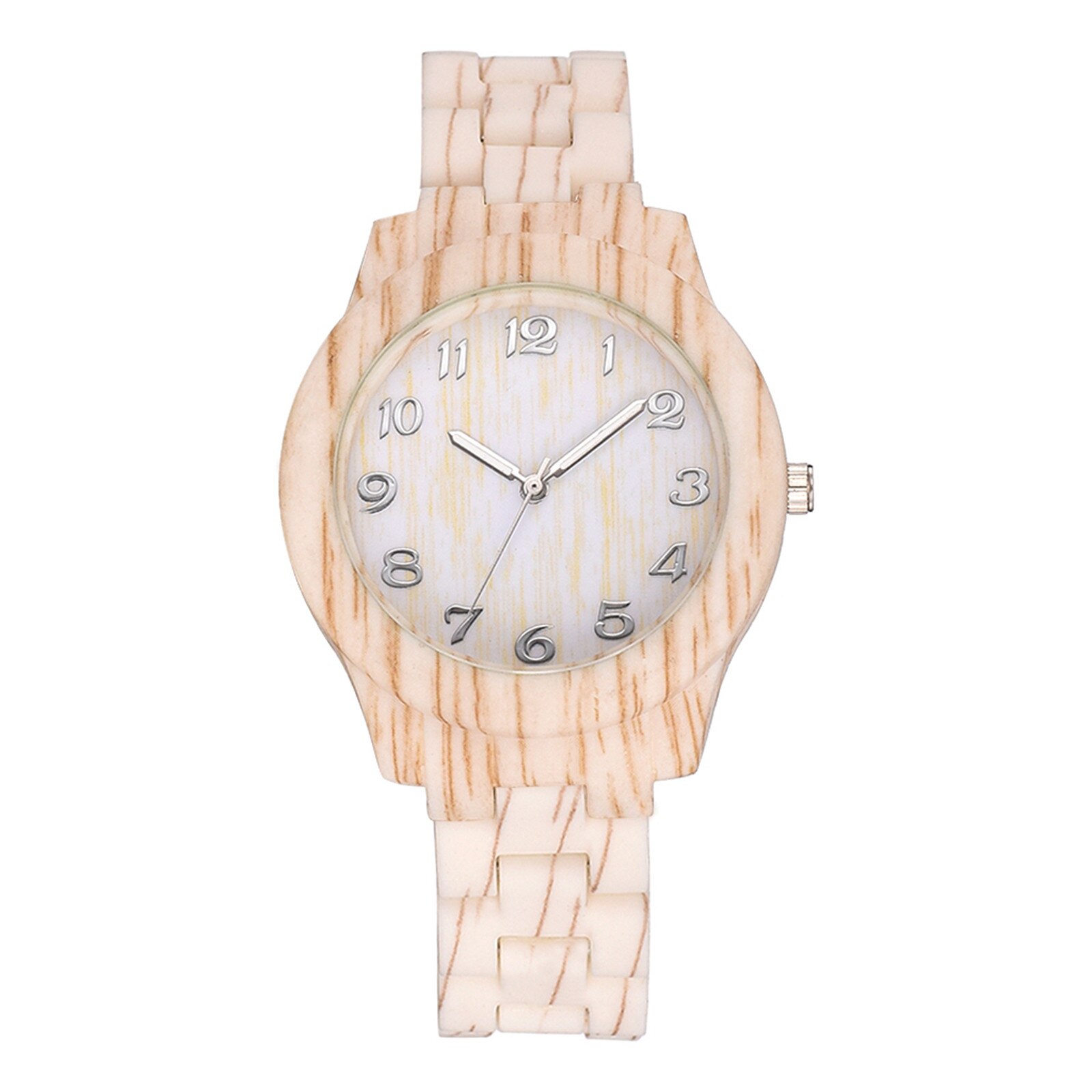 Retro Hout Textuur Quartz Horloge Arabische Cijfers Legering Dial Lederen Riem Mannen En Vrouwen Horloge Relogio Feminino: E