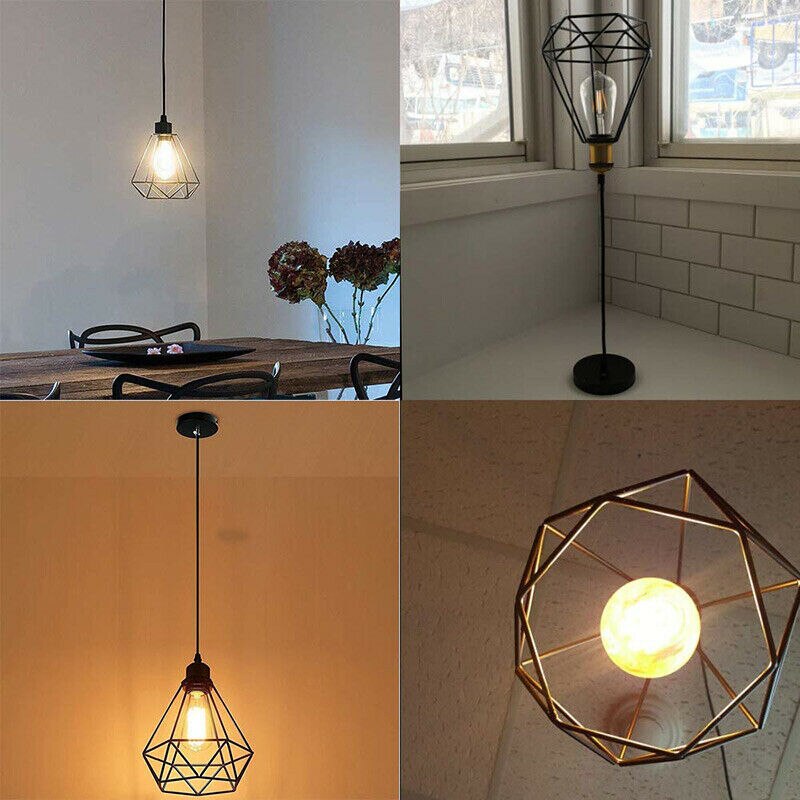 Lampshade Only Retro Edison Metal Wire Cage Shaped Hanging Pendant Light Chandelier Lampshade Without Bulb Lamp Covers