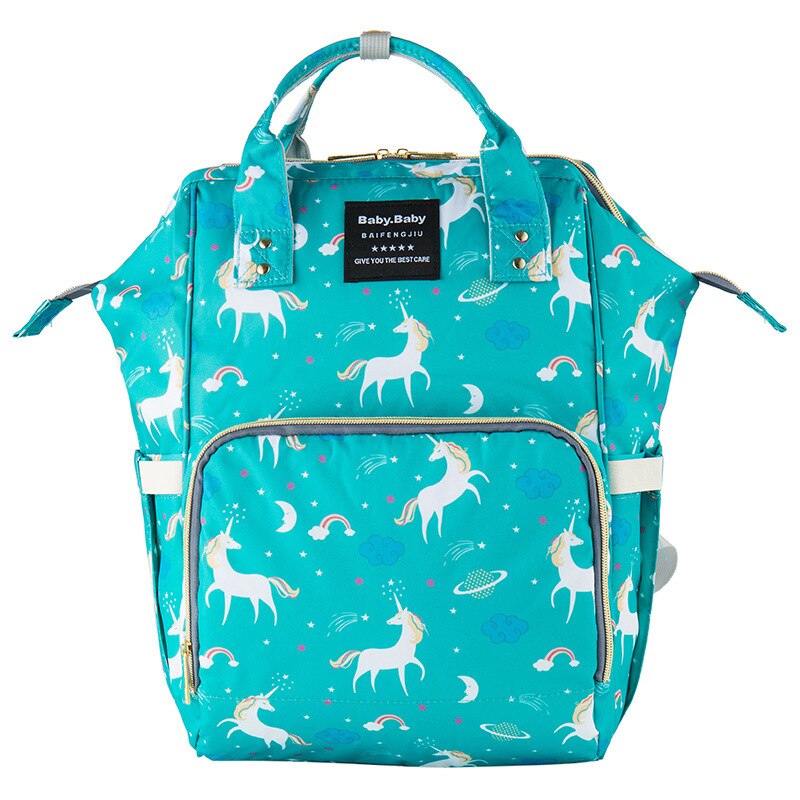 Stijl Gedrukt Multi-Functionele Mummie Zak Verpleging Mother 'S Zak Moederschap Pakket Verkoop Baoma Mode Rugzak: Unicorn Green