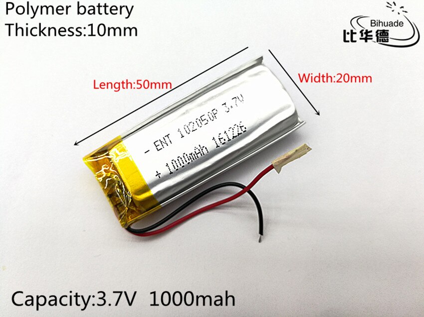 10pcs/lot 1000mAh lithium polymer lipo Rechargeable battery 3.7V 102050 for KTV household
