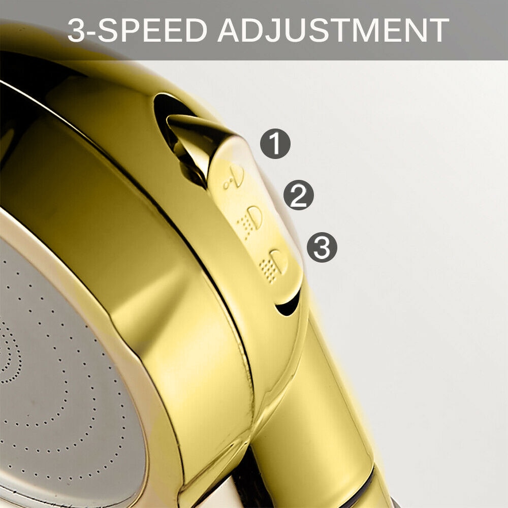 3 In 1 High Pressure Showehead Handheld Shower Head with ON/OFF Pause Switch Gold