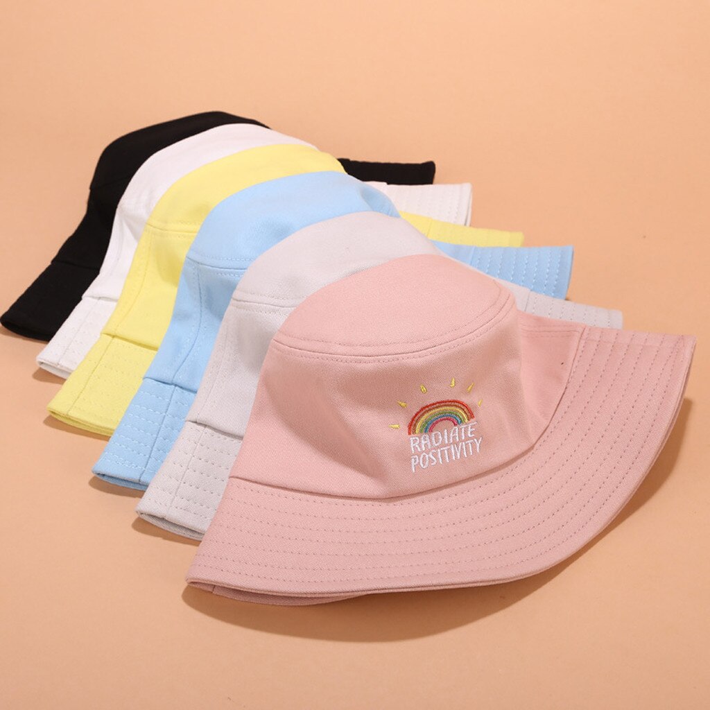 Kvinder regnbue print lærred foldbar udendørs spand hat sol hat cap