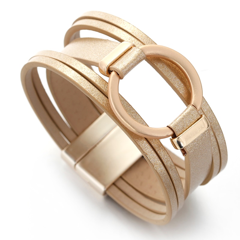 Flashbuy Cirkel Multilayer Lederen Armbanden Voor Vrouwen Unisex Wrap Armbanden Bedels Breedte Bangles Mode-sieraden