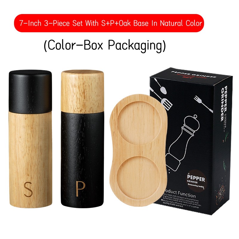 Oak Wooden Pepper And Salt Mill Sets Multifunction Spice Pepper Grinder Refillable Pepper Salt Grinder Sets With Box For Home: Light Grey