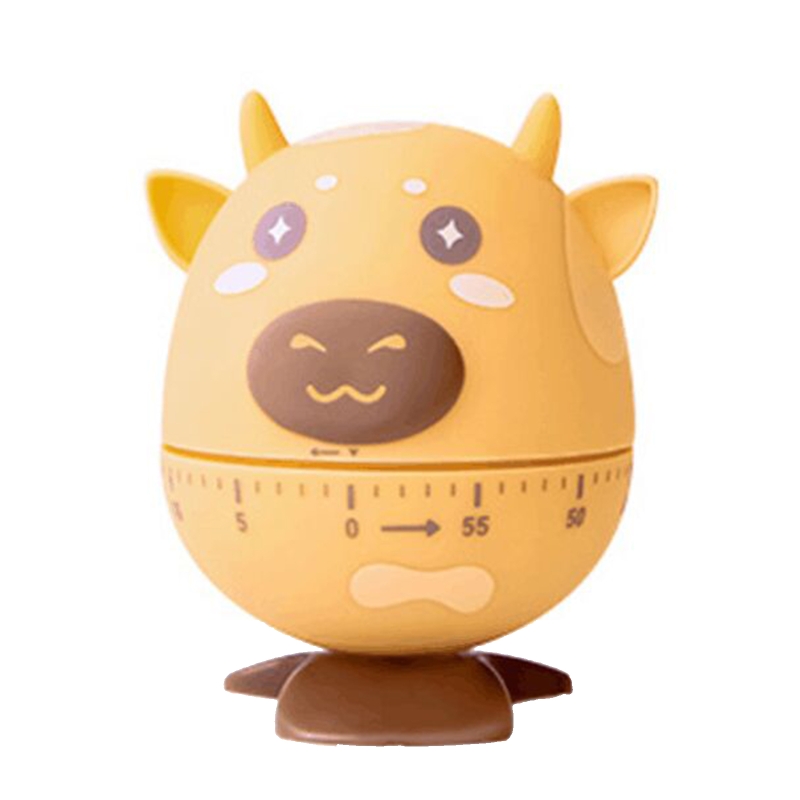 Cute Cartoon Cow Kitchen Timer 60 Minutes Mechanical Cooking Timer Clock Alarm Counter Reminder for Reading Do Sports: Yellow
