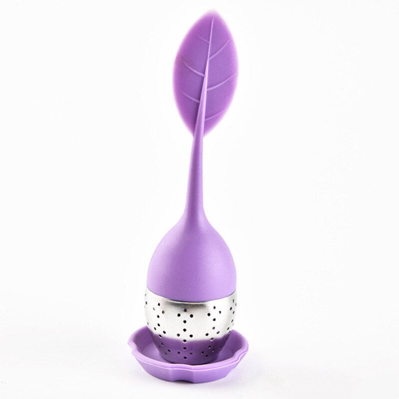Infusor de té de silicona, filtro de té reutilizable, 6 colores, hojas dulces con bandeja de gota, Bola de té, herramienta de té de filtro de especias de hierbas, 1 Uds.: Purple