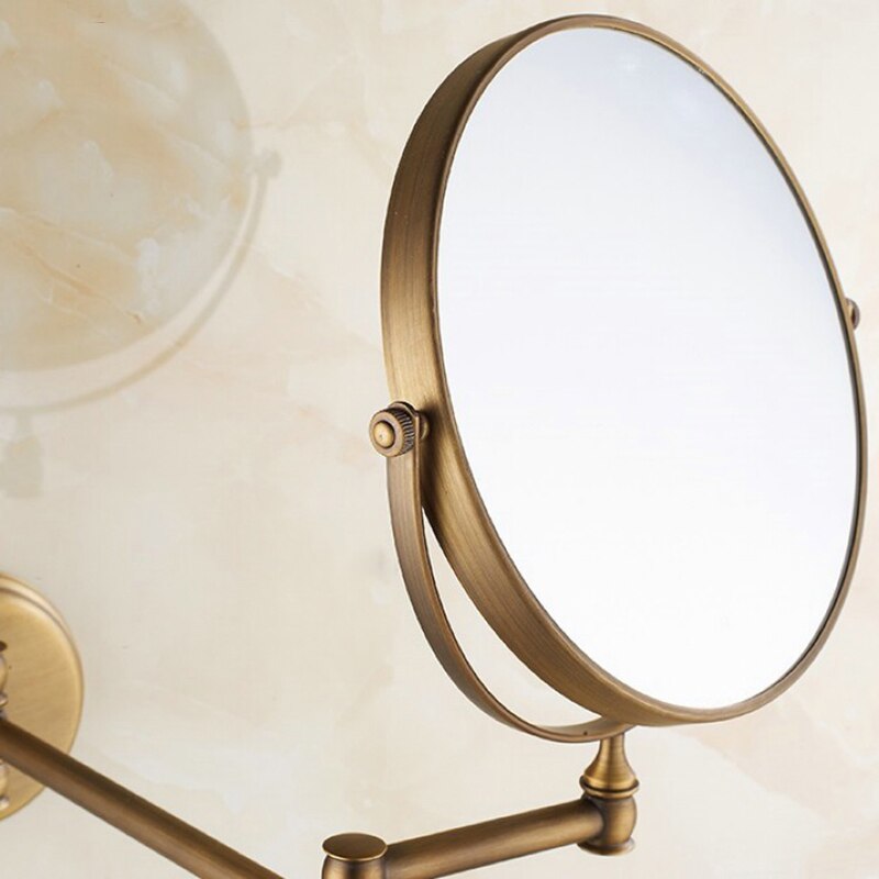 Antique Brass Wall Mounted Bathroom Mirror 8 inch Round 3X Magnification 360 Degree Adjustable Cosmetic Mirror