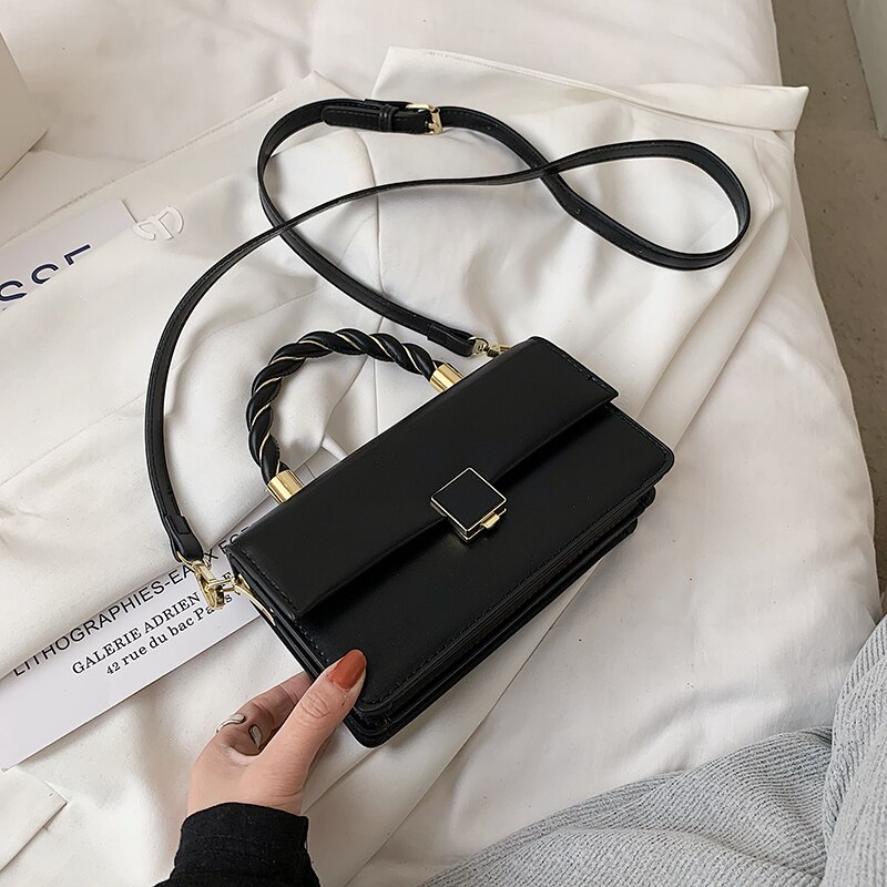 Vrouwelijke Kleine Luxe Crossbody Tassen Voor Vrouwen Kleine Handtas Pu Lederen Handtas Dames Met Handvat: Black