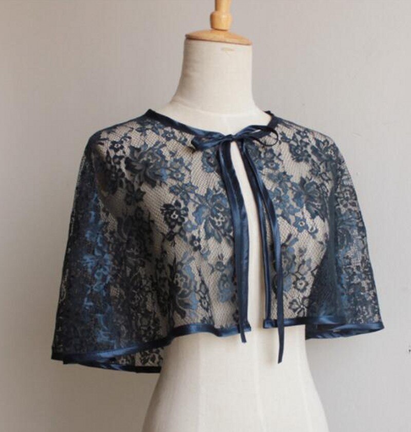 Bolero de encaje verde y rojo para mujer, vestidos de de noche, chales de , encogimiento de hombros: Navy Blue