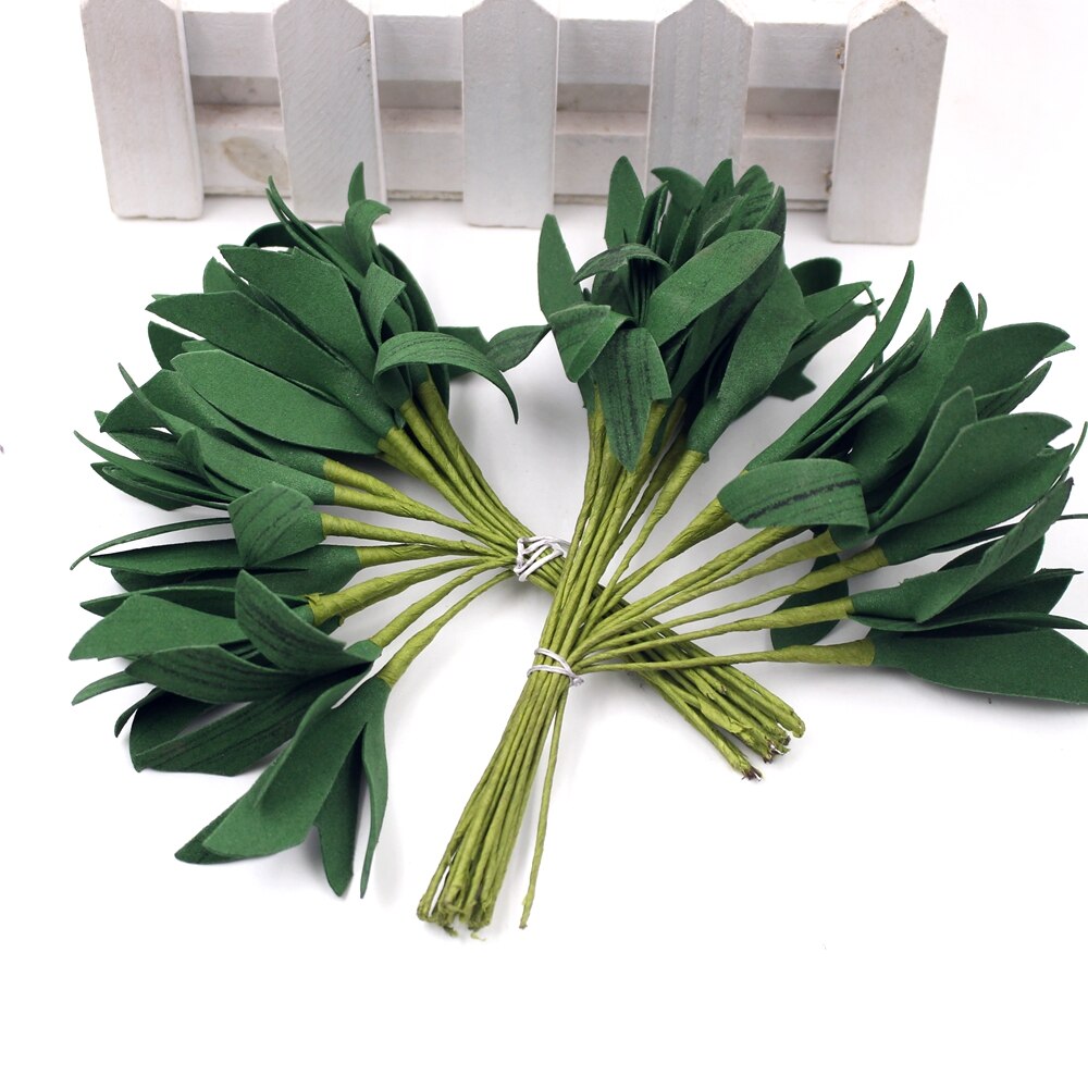 Ramo de hojas artificiales de espuma verde, accesorios decorativos para de boda, hojas de Fleurs para álbum de recortes, suministros para manualidades, 20 unids/lote