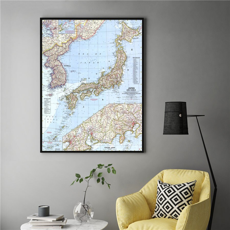 Grote Kaart Met Geographic Kaarten Van Japan Antieke Canvas Print Schilderij Vintage Poster Retro Bar Cafe Woonkamer Muursticker
