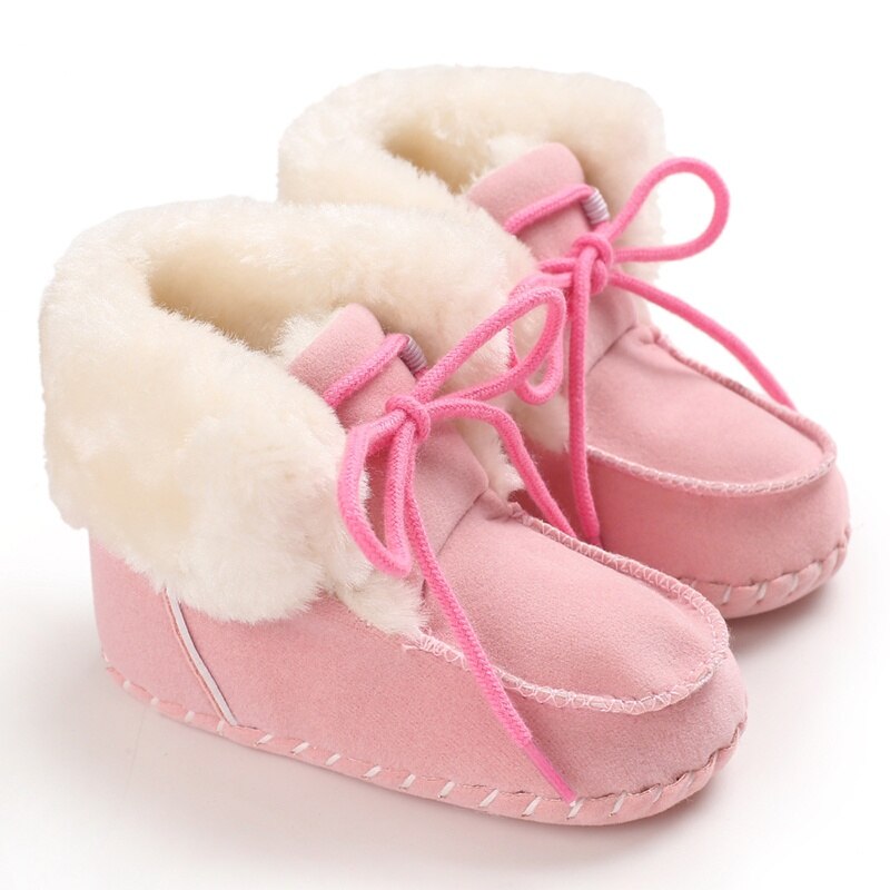 Patpat Winter Baby/Peuter Effen Pluis Lace-Up Strik Katoen Prewalker Schoenen Voor Baby Unisex Sneeuw laarzen: Pink / Infant US 3