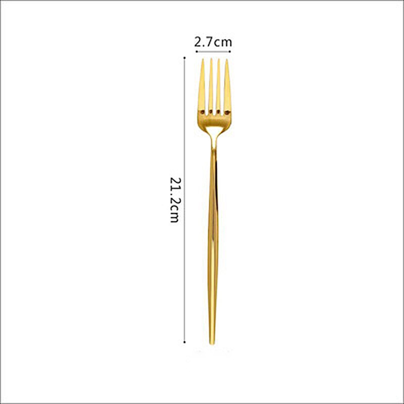 Golden Glossy Fork Knife Dinnerware Set Coffee Spoon Dessert Fork Chopsticks Kitchen Gadget Flatware Stainless Steel Tableware: Main fork