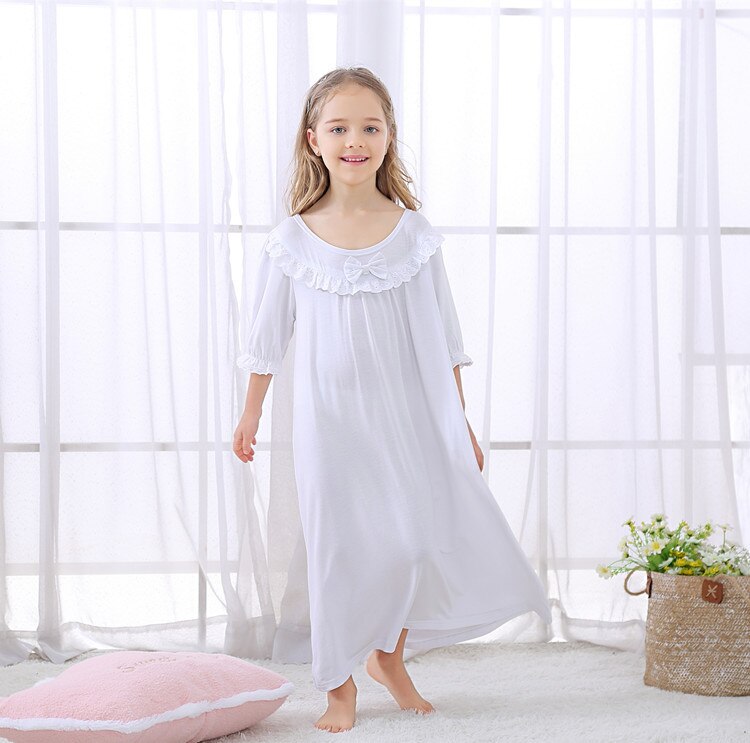 Kinderen Meisjes Pyjama Jurk Kant Prinses Lente Herfst Katoen Lange Sectie Nachthemd Pyjama Lange Mouw Wit Meisjes Homewear: 5