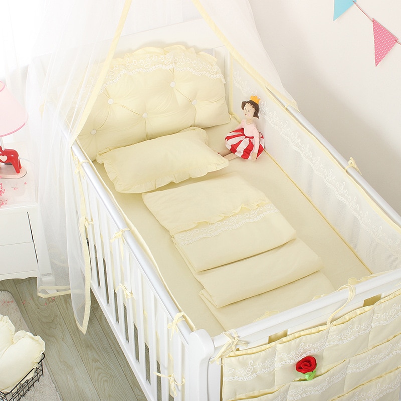 Zomer Baby Kant Effen Kleur Crib Bumper Bed Surround Cool Ademend Mesh Bed Kleding Protector Kussen Zomer Beddengoed Linnen