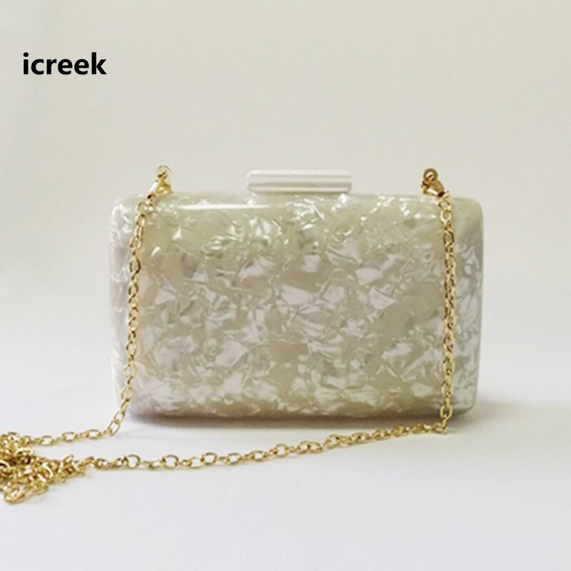 causal evening bag pearly white acrylic handbag wedding hard box bridal party prom mini purse shoulder chain cluthes