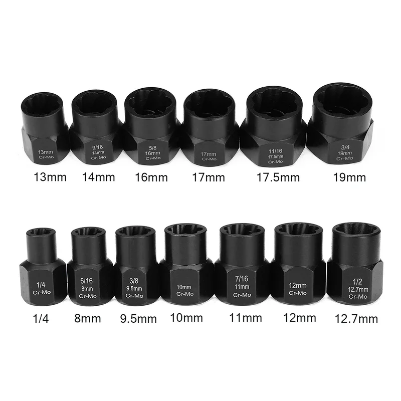 10/13Pcs Impact Damaged Bolt Nut Screw Remover Extractor Socket Tool Kit Removal Set Bolt Nut Screw Removal Socket Wrench