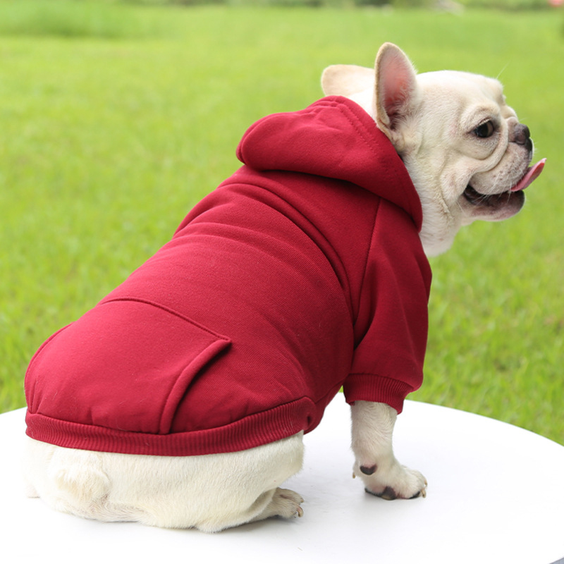 Dog Clothing Autumn And Winter Small Pet Clothes Thickening Warm Solid Color Two-Feet Hooded Wweater Casual Pet Products