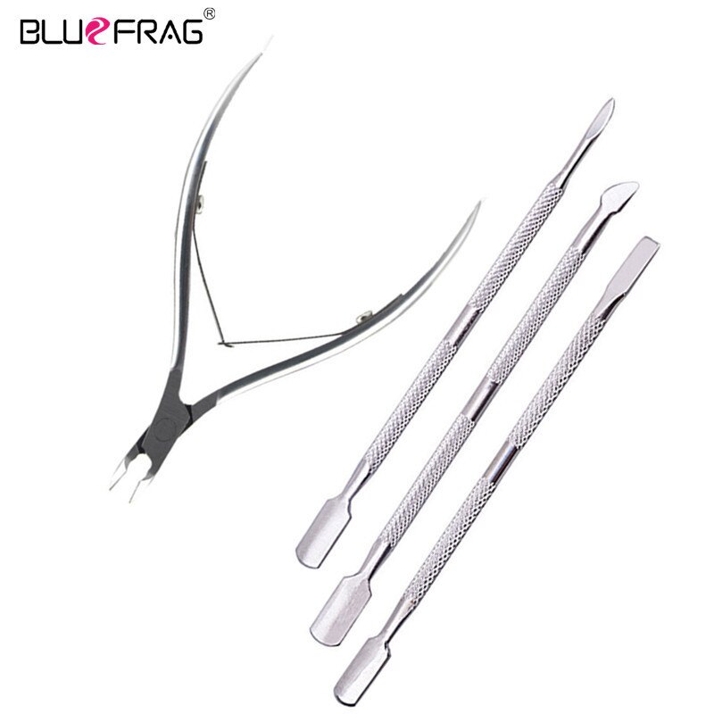 Nagelkunstgereedschap nagelriemverwijderaar nagelriemschaartje nagelriemduwer knipper schaar dode huid manicure pedicure roestvrij staal: 4 stuks set 2
