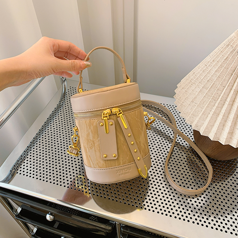 Bolso tipo cubo con estampado de mármol para mujer, bolso de hombro de piel sintética con cremalleras dobles y correa desmontable para uso diario: Caqui