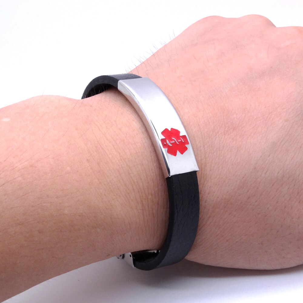 100% Edelstahl Ich würde Armbinde Leder 10mm 8 Zoll medizinisch Alarm Armbänder für Männer Frauen Freies Fabrik Bieten