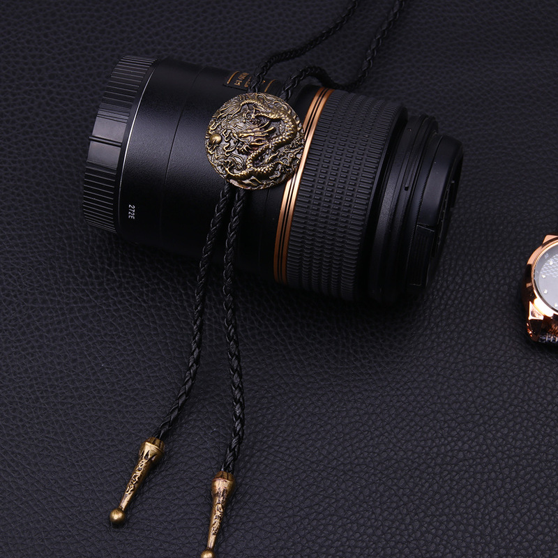 BOLO TIE-Collier Dragon Chinois en Argent pour Homme et Femme, Long, Style Ethnique, Pull, Pendentif