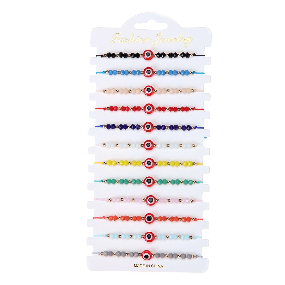 12 stuks/partij koppels vrouwen blauwe turkse boze oog bedels armbanden kristallen kralen verstelbare touwketting enkelbandjes kind meisjes sieraden