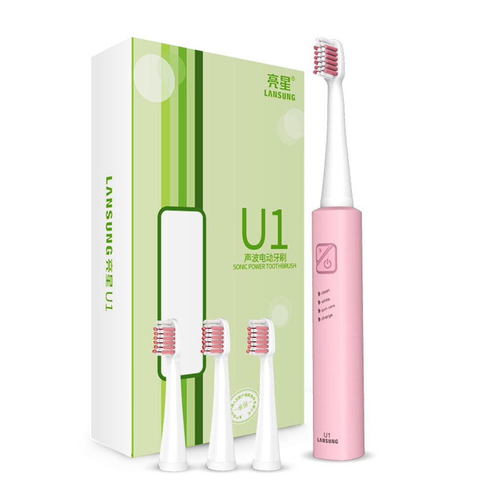 Lansung Schall- Elektrische Zahnbürste Ultra Schall- USB Aufladbare Erwachsene Zahnbürste Clever 4 Zahnbürste Köpfe Austauschbare Bleichen: U1 Rosa