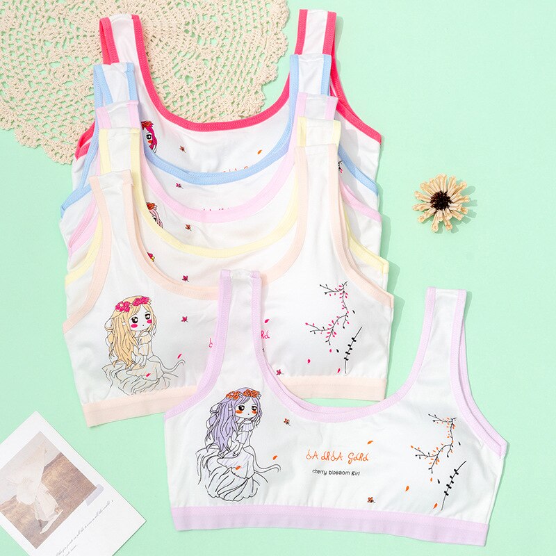 2PC Girls Bra Kids Underwear Model Cotton Solid Color Small Children Vest Bras Child Underclothes 8-16Years Training Bra