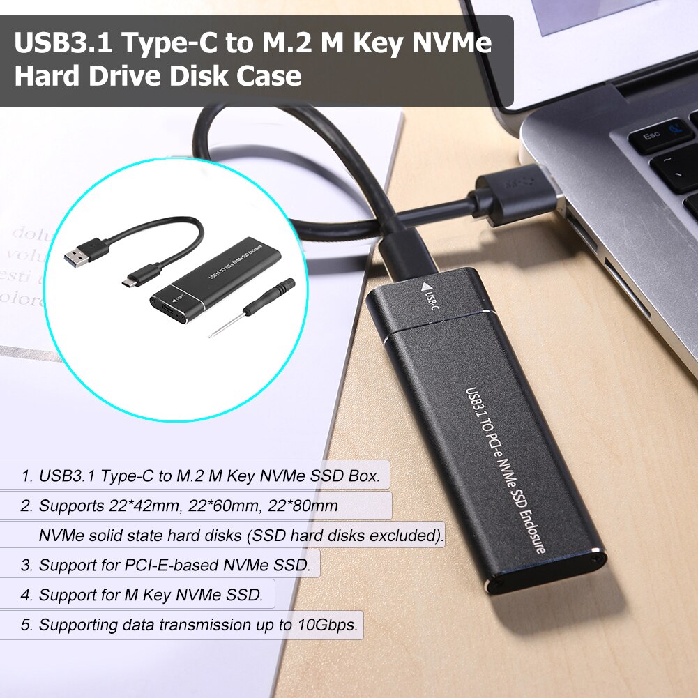 Usb 3.1 Type-C M.2 Nvme Ssd Behuizing 10Gbps M-Key Pci-E Mobiele Case Box