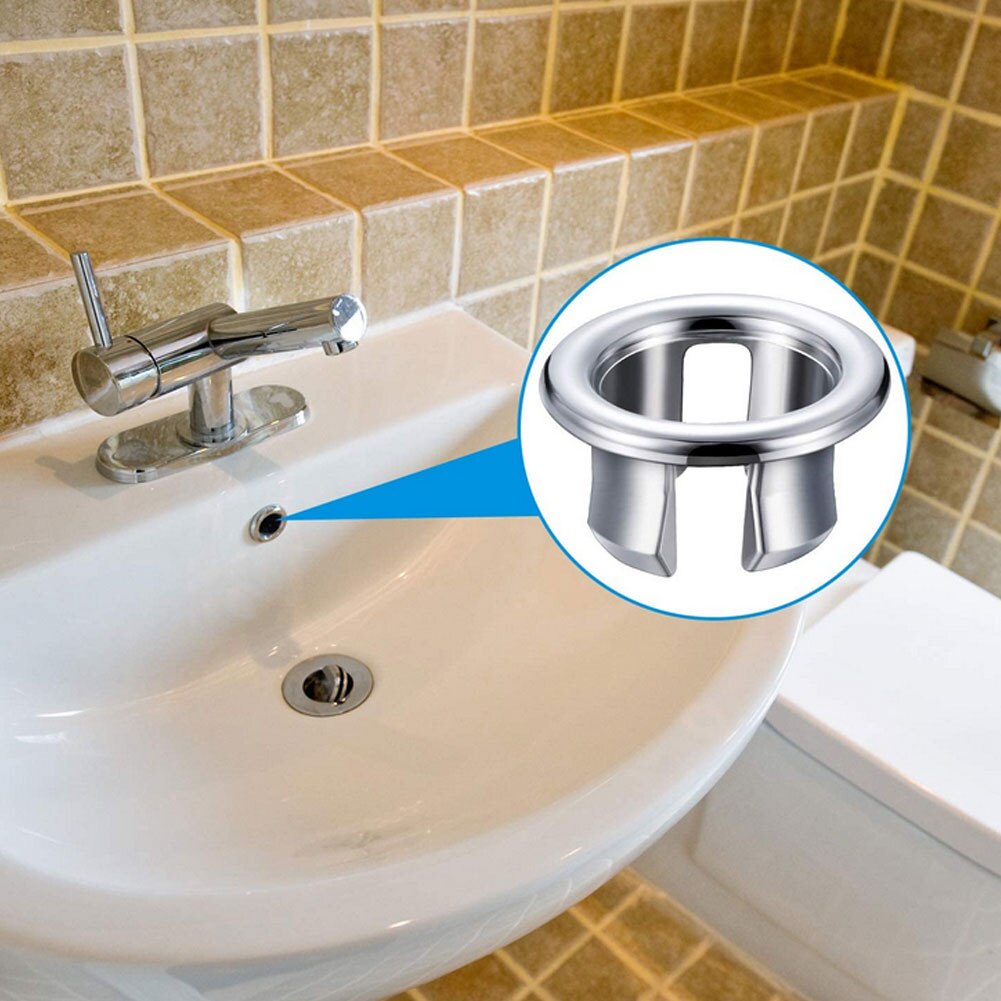 3Pcs Badkamer Wastafel Sink Overloop Ring Zes-Voet Ronde Insert Chrome Hole Cover Cap Holle Ring Wastafel Trim vervanging Afvoer Caps