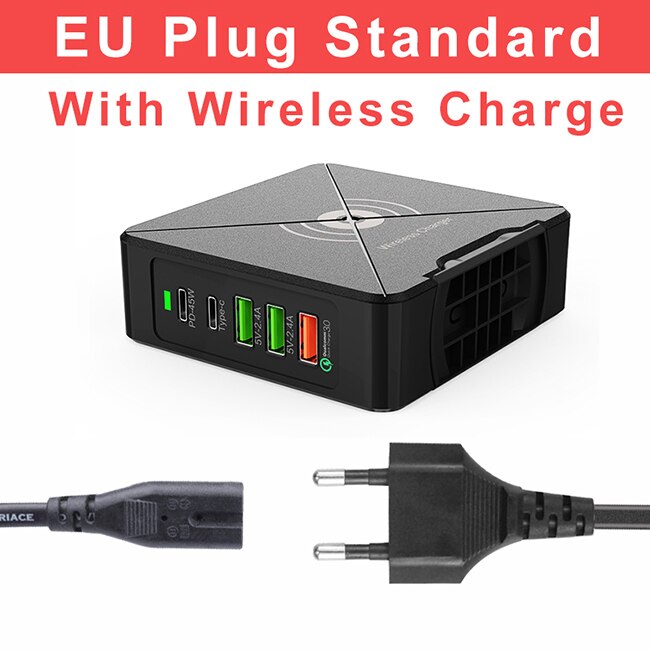 75W chargeur USB PD Type C chargeur rapide pour iPhone 8 X XR Qi chargeur sans fil pour Samsung téléphone portable QC 3.0 chargeur mural rapide: EU Plug F88-W
