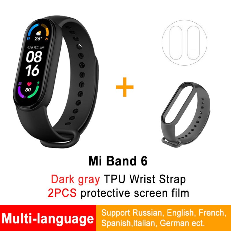 Global Version Xiaomi Mi Band 6 Smart optional Bracelet Color Blood Oxygen Fitness Traker Heart Rate Bluetooth Waterproof: GB 2Flims DG