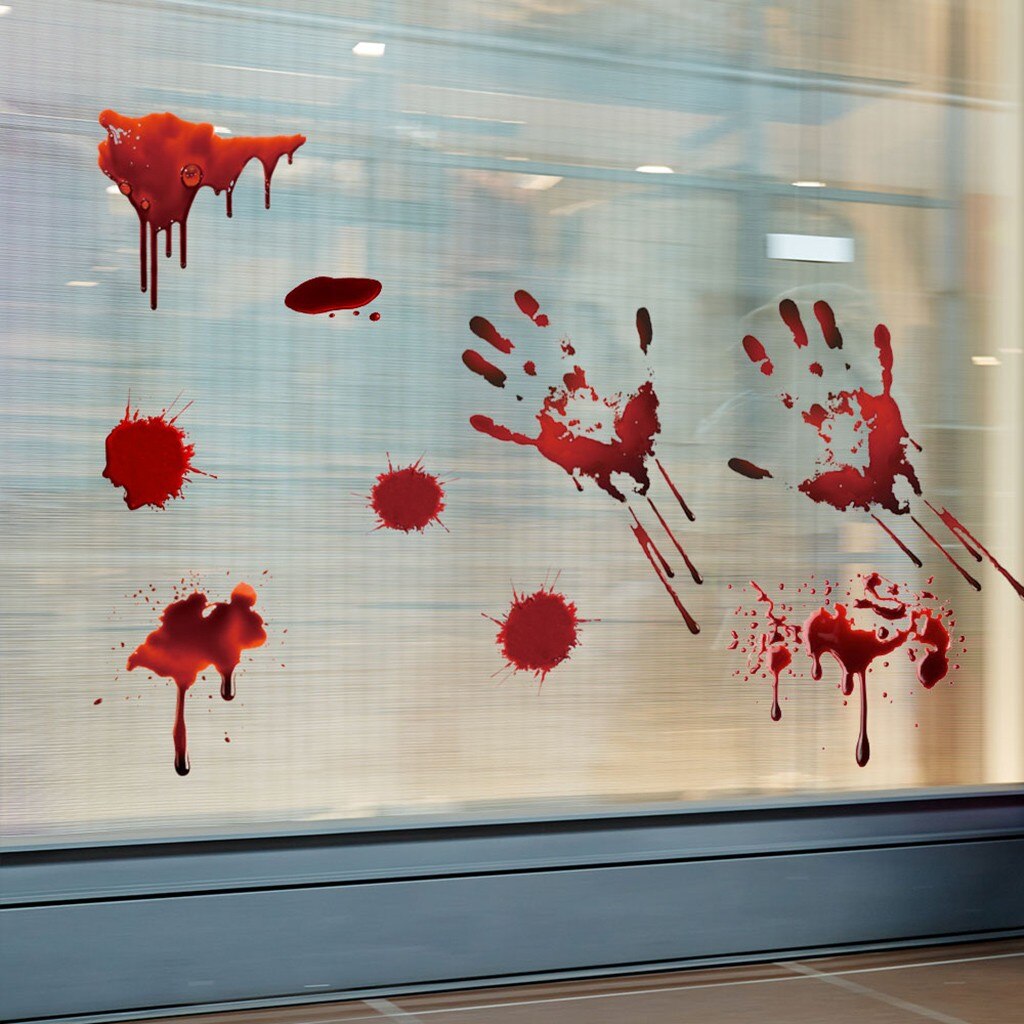 Horrible Halloween Bloody Handprint Stickers Wall Window Door Floor Decal Stickers Halloween Party Decor Haunted House Prop#p