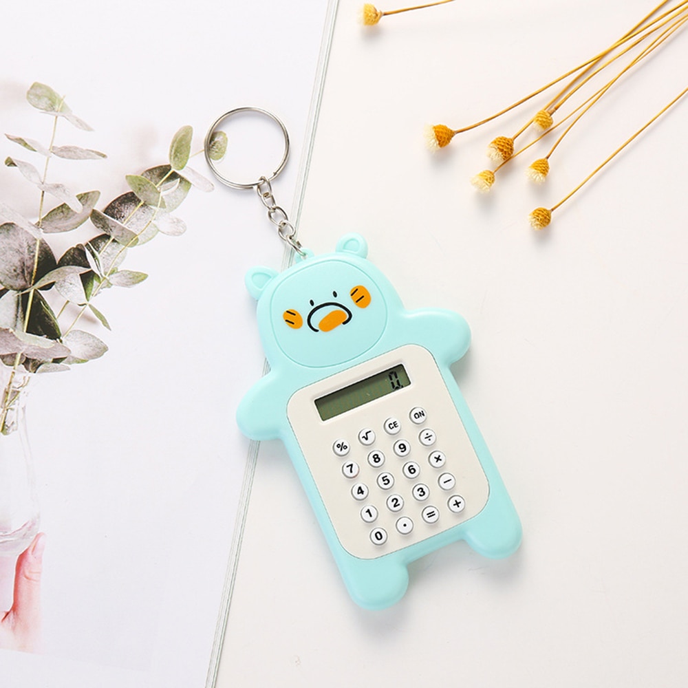 Calculadora con de dibujos animados, Mini calculadora portátil con 8 dígitos, pantalla con llavero de botón, batería, tamaño de bolsillo