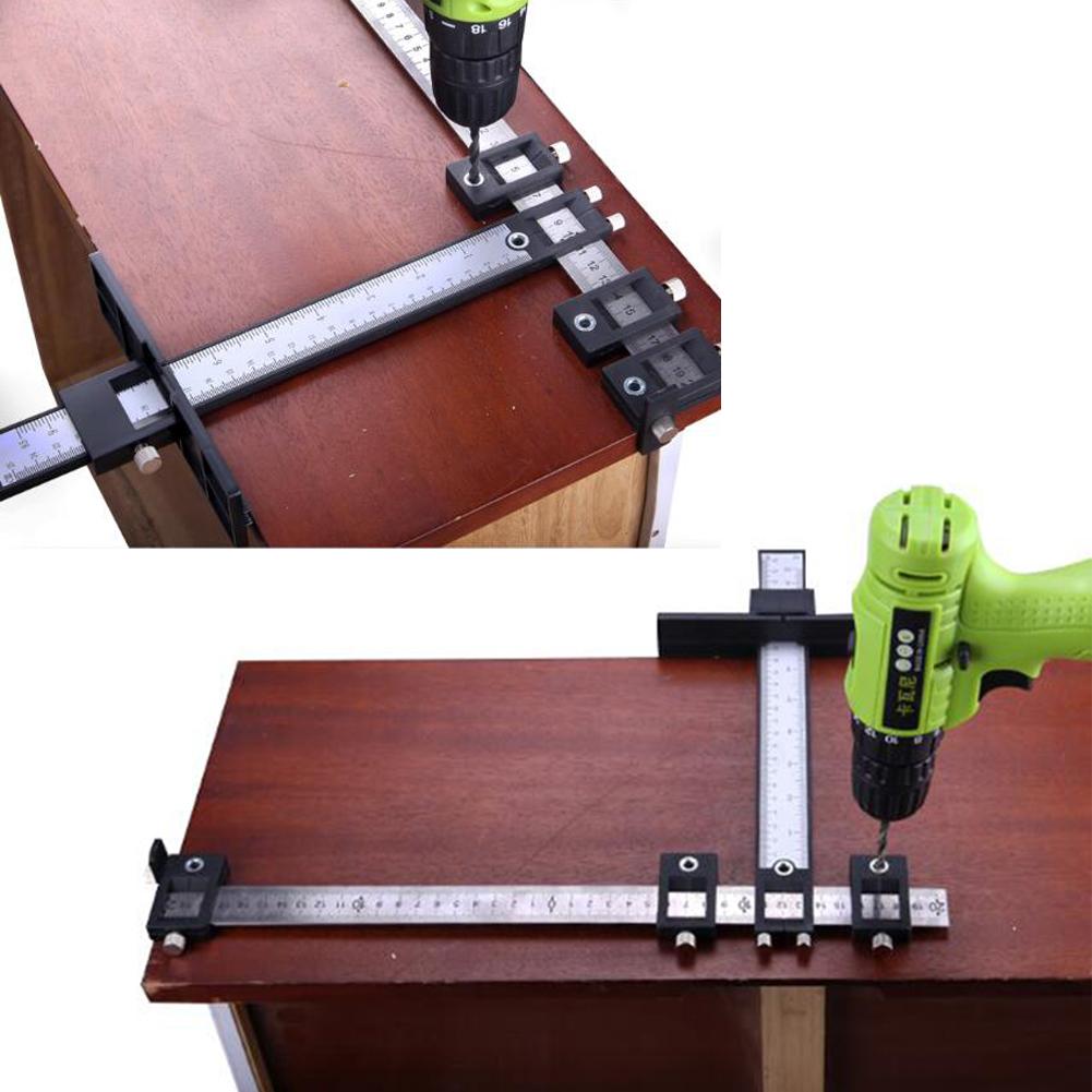 Verstelbare Punch Locator Kast Hardware Jig Boor Gids Hout Boren Template Tool Met Inch En Metrische Schaal Voor Lade #35