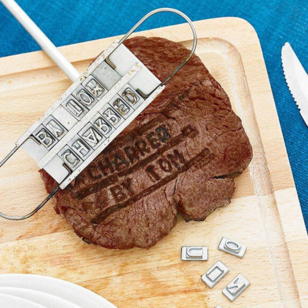 Keuken Bbq Gereedschap Barbecue Draagbare Diy Branding 55 Letters Barbecue Accessoires Rvs Grill Gedrukt Vlees Voor Steak 1Pc