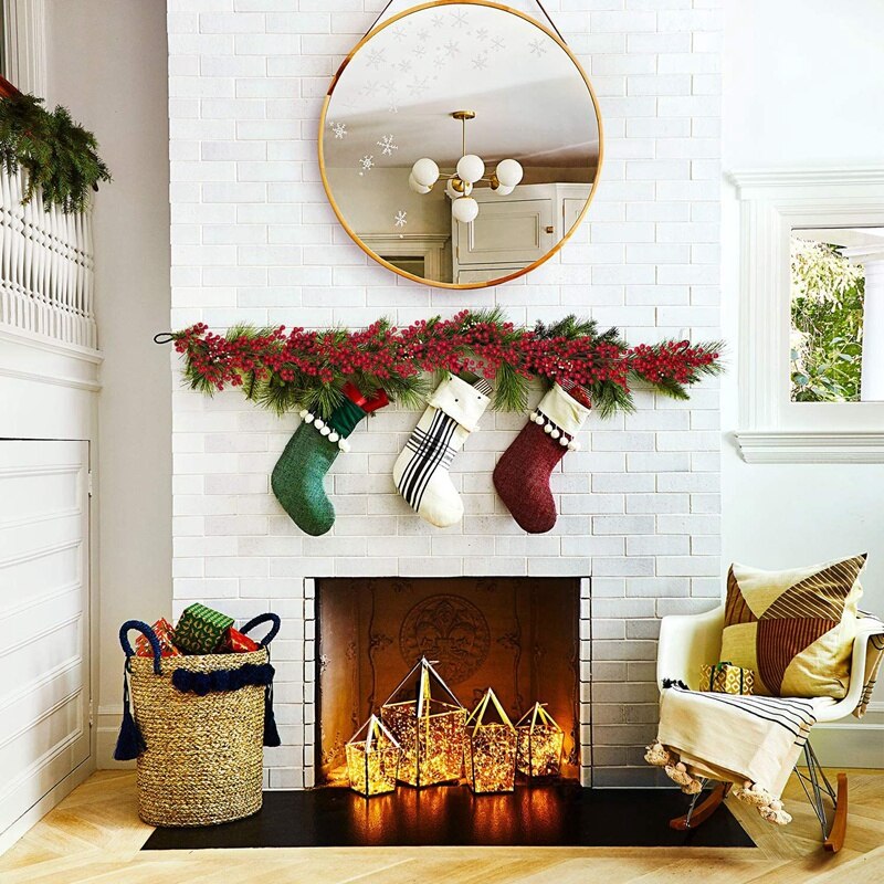 Guirnalda navideña de bayas rojas de 6,39 pies, guirnalda de bayas artificiales flexibles para decoración de chimenea para decoración navideña de invierno