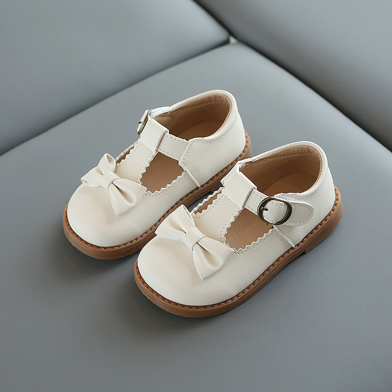 Zapatos de cuero para niña pequeña, mocasines de princesa con correa en T de mariposa, Lolita negra británica, para otoño de 3 a 6 años