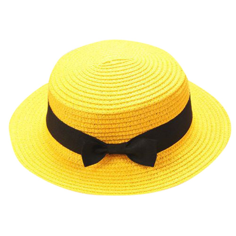 Bowknot Children Breathable Hat Straw Hat Kids Hat Boy Girls Cap Weaving Cap Unisex Straw Cylinder Bowler Hat #T1P: Yellow