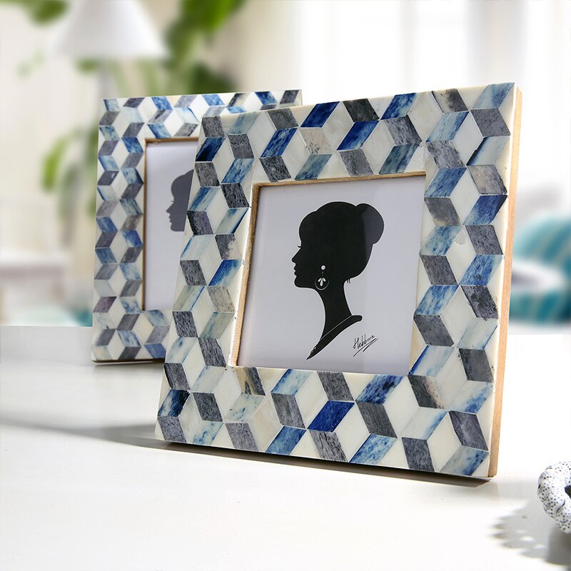 Ox Bone Material Geometric Pattern Photo Frame 1pcs Rectangle 4" 6" Picture Frame Home Decor Frames For Pictures