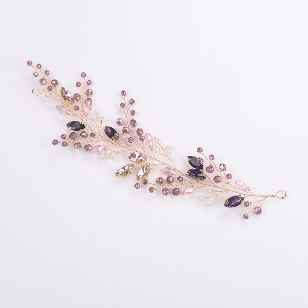 Krystall bryllup lilla rhinestones rosa krystaller måke pannebånd hår vintreet måke brude hodeplagg, blomst hår tilbehør til brid