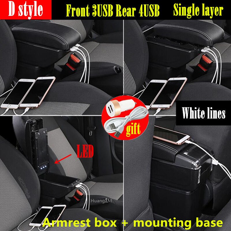 Auto Armsteun Voor Nissan Versa Armsteun Doos Almera Centrale Winkel Inhoud Opbergdoos Interieur Met Usb Interface: D3 white line 7USB