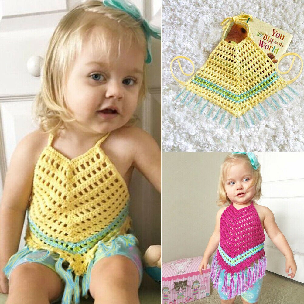 Appena nato Del Bambino Vestiti Della Ragazza Crochet Scava Fuori Backless Nappe Magliette e camicette One-Pieces Vestiti di Estate