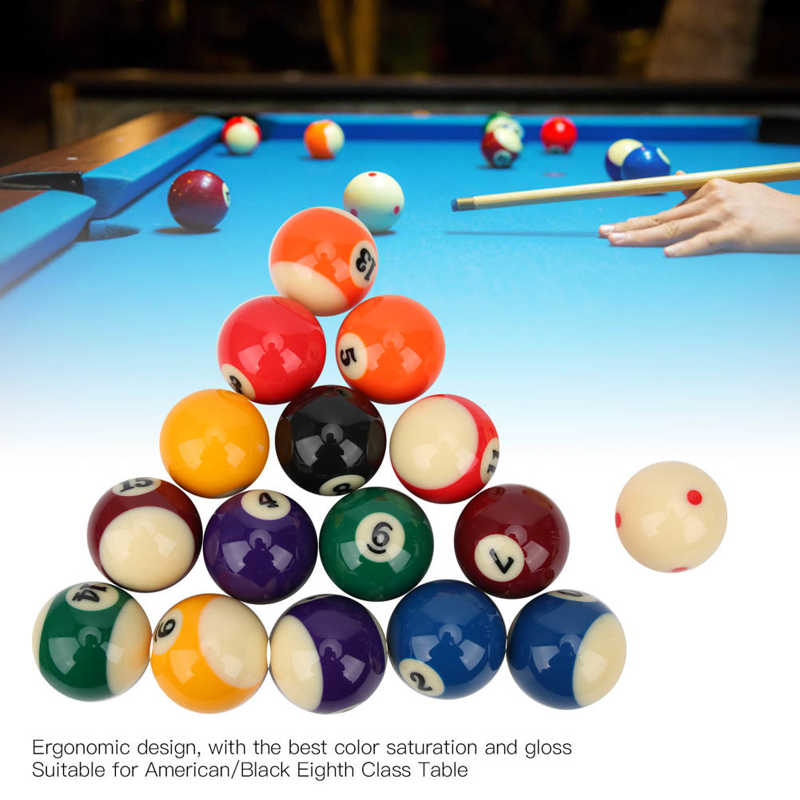 16Pcs 48mm Billiard Balls Set Gloss Resin Bright Colors American Pool Table Balls