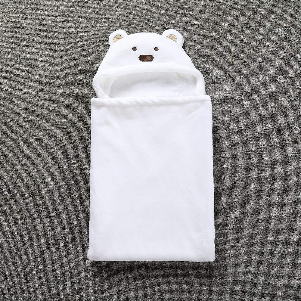 Outono e inverno saco de dormir modelos urso bebê coral velo colcha swaddling bebê quente saco de dormir do bebê meninos e meninas roupas: White / 3M